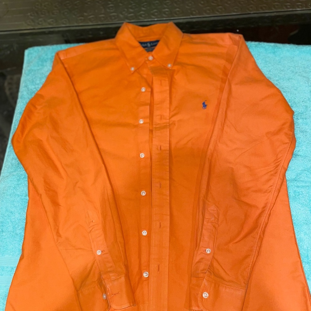 Men’s M orange Ralph Lauren Polo button up slightly used.